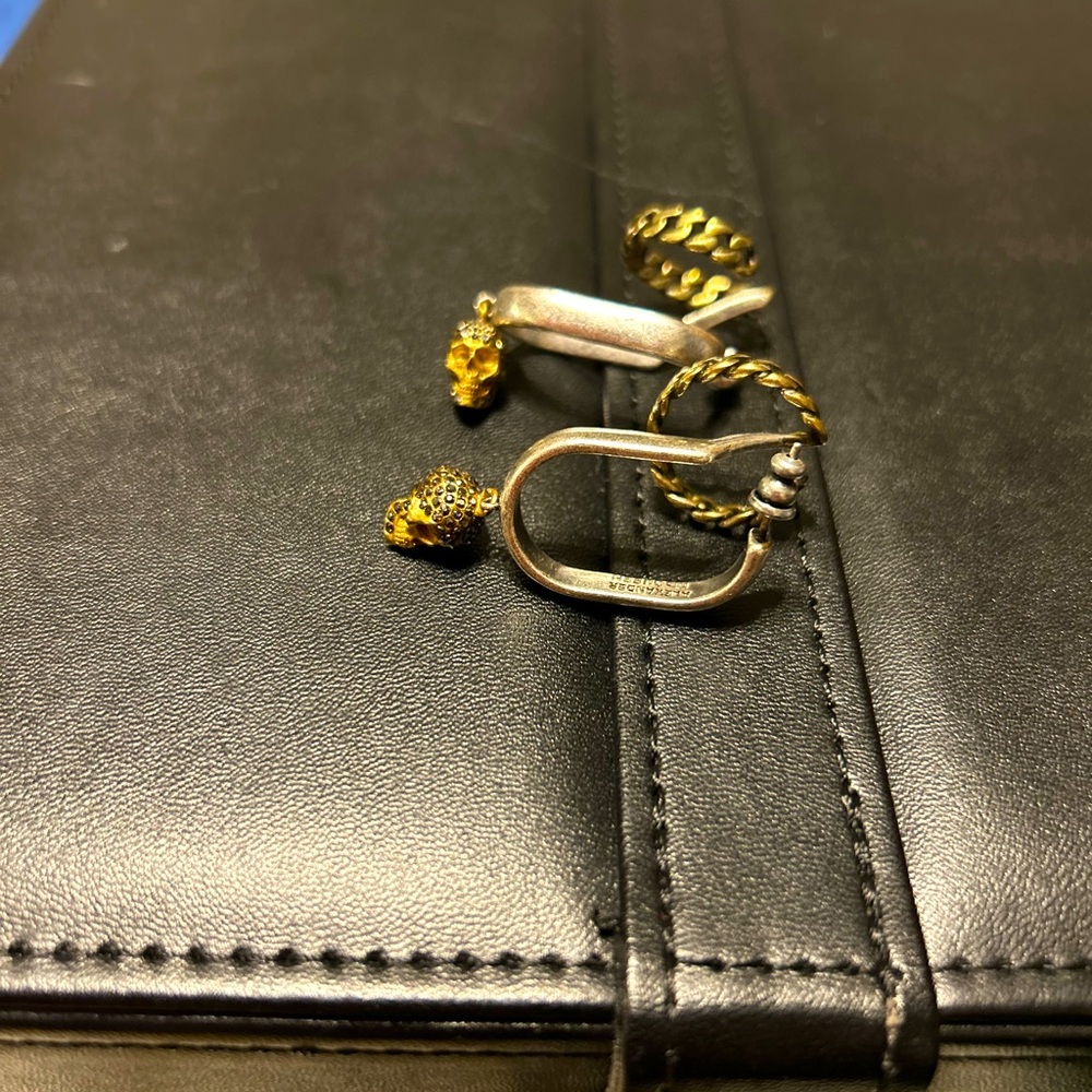 Alexander McQueen Double Hoop Chain & Skull Earrings in Antique Silver/Gold